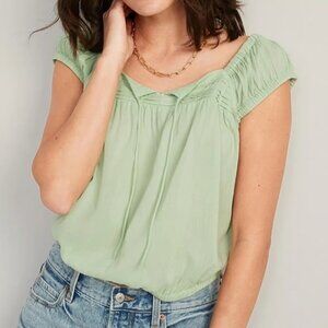 Old Navy Cap-Sleeve Cropped Pintucked Poet Blouse - XL Tall - Aloe Vera